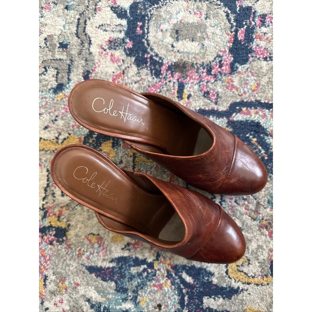 Cole Haan Brown Leather Mule Booties Slip On Heels Women's Size 8 B